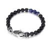 MATT STONE BRACELET 8mm Matt Onyx Stone Bead Bracelet with Reptile Design Lobster Lock, Blue Lapiz Stones