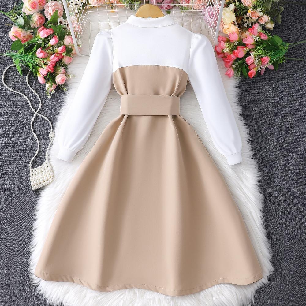 Платье с длинным рукавом для девочек 8-12 лет, осенне-зимнее, пэчворк, модное, контрастных цветов, минималистичное