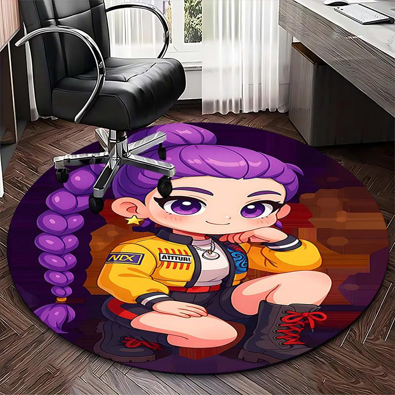 1pc Anime Cartoon Design Round Carpet - Office Chair Mat, Non-Slip Rug for Home Decor, Living Room, Bedroom, Game Room & Dormitory.Q010