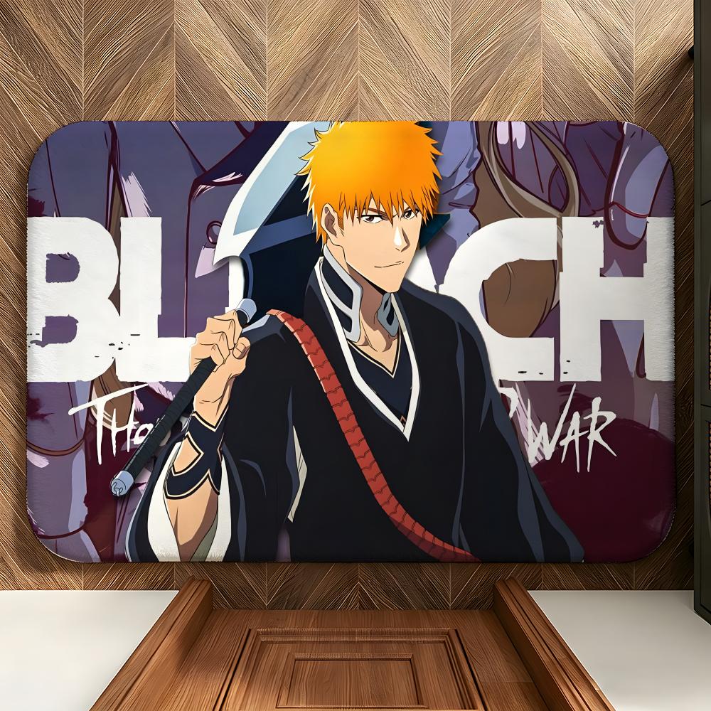 anime B-Bleach Floor Mat Soft Flannel Floor Mat Suitable for Entryways, Living Rooms, Bedrooms, and Bathrooms