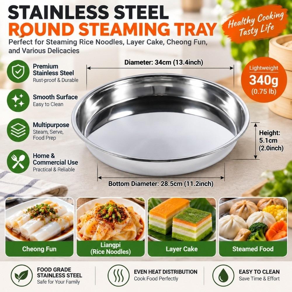 Rustproof Stainless Steel Pizza Pan Flat Round Baking Tray Durable Food Container BBQ