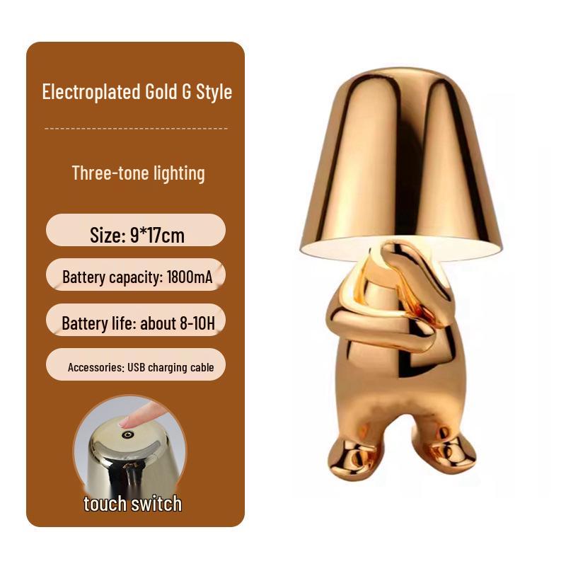 Creative Thinker Electroplated Gold Table Lamp: Rechargeable Night Light & Bedroom Ornament