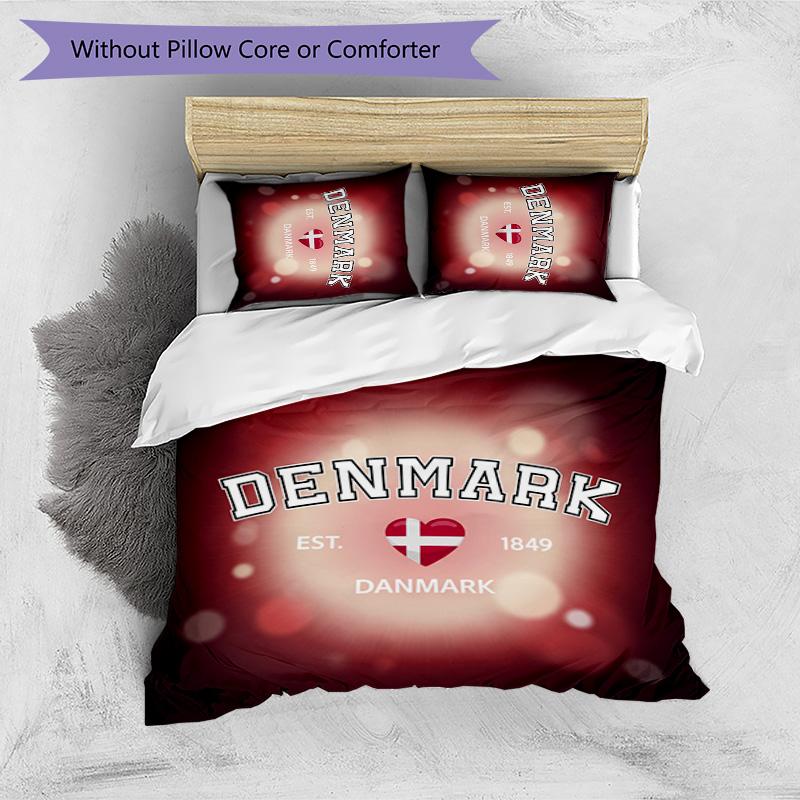 Denmark Football Printed Bedding 3 Piece Set Cozy Breathable Bed Cover Set as Housewarming Holiday Gift