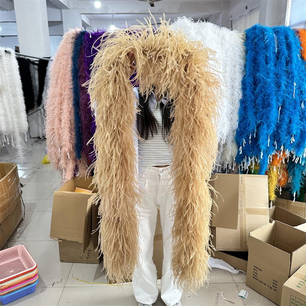 DIY 1 3 6 10 20Ply Natural Ostrich Feathers Boa 2 Meter Fluffy Ostrich feather Shawl for Wedding Party Dress Sewing Decoration Scarf