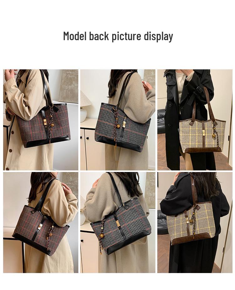 Шерстяная модная сумка-тоут: Вместительная наплечная сумка для осени/зимы 2024