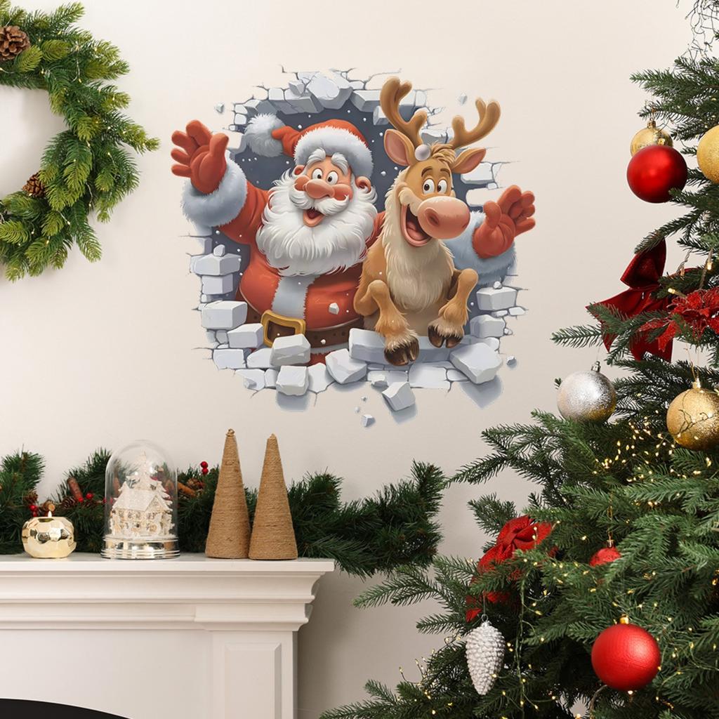 Christmas Wall Decals Peel And Stick 3D Wall Breaking Cute Wall Stickers Removable Winter Xmas Decor For Refrigerator Bedroom Living Room Home Chris