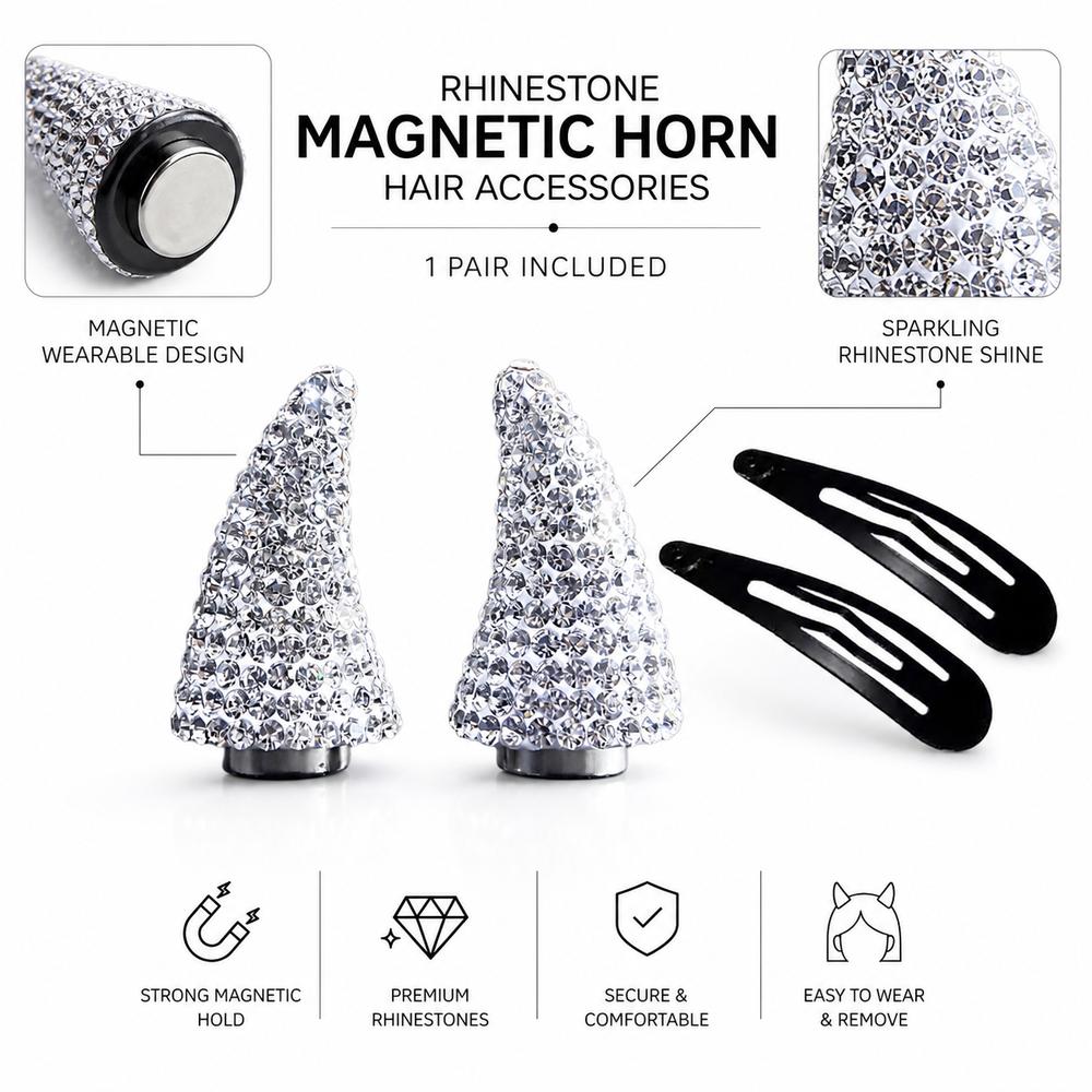 1pair Sparkling Finish Demon Horn Headwear Rhinestone Hair Decorations Halloween Costumes