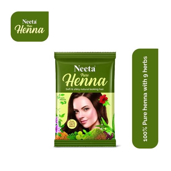 Порошок хны Neeta Pure для волос с 9 натуральными травами 25г (Пакет из 10), 100% Натуральная Хна Мехенди для Мягких и Блестящих Волос с Естественным Видом