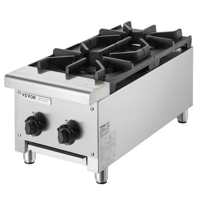 Commercial Gas Range Stove 2 Burners Countertop Cooking Hot Plate Kitchen