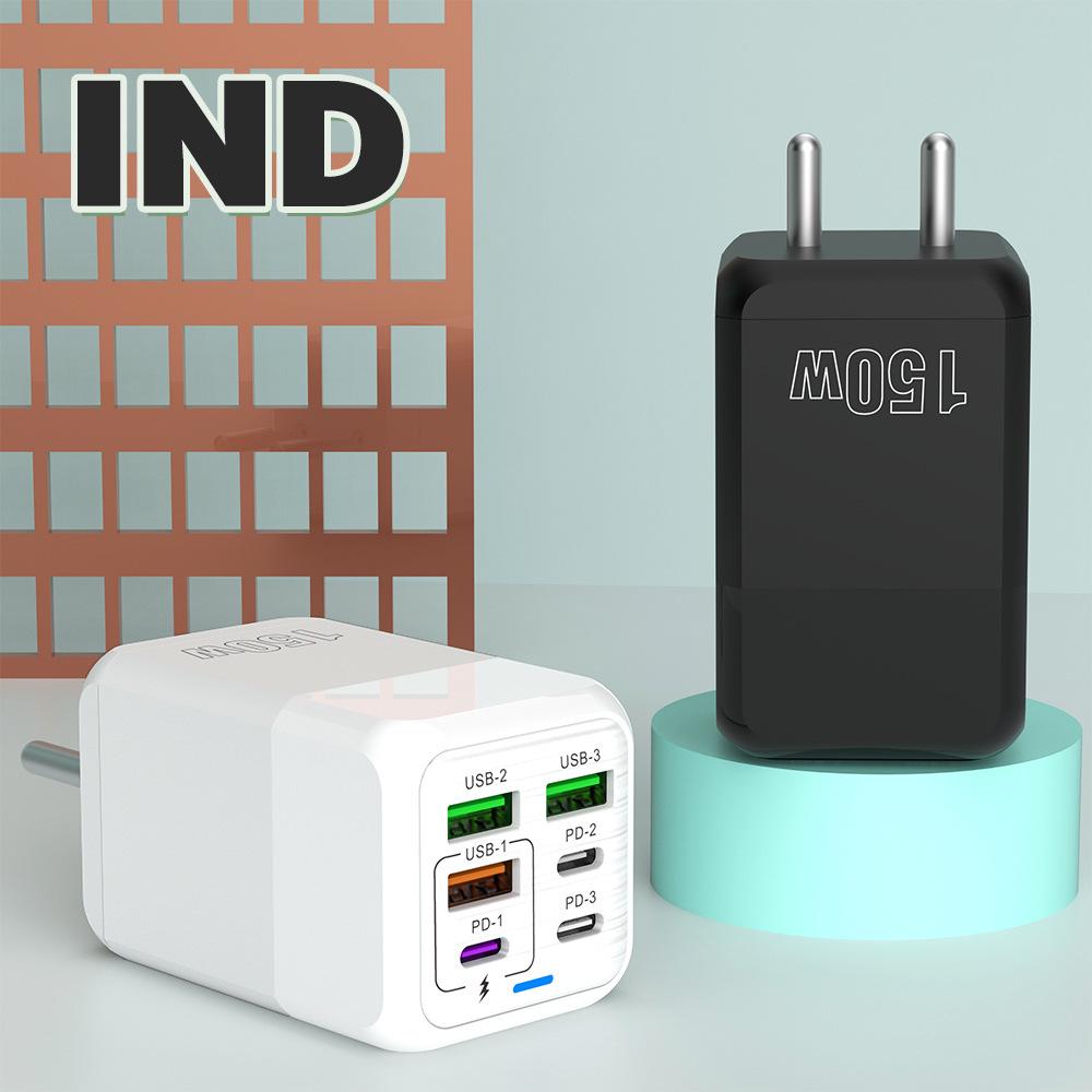 Многопортовое зарядное устройство мощностью 150 Вт: 3 USB + 3 PD Быстрая зарядка, Стандарт Евро и Великобритании