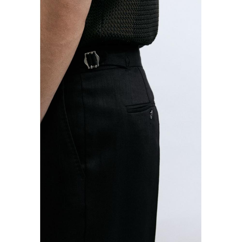 Брюки от костюма H M из смесового льна, обычного кроя, черные