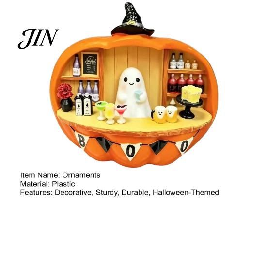 Halloween Theme Room Accents Pumpkin Bar Counter Figurine, Cute Ghost Bartender Mini Quirky Gift for Friends Scene Statue, Desktop Ornament Home Party