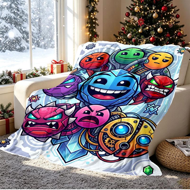 Geometry Dash Pattern Blanket for Home Decoration, Bed, Sofa, Car Travel, Camping, Suitable for All Seasons, Birthday Christmas Gift