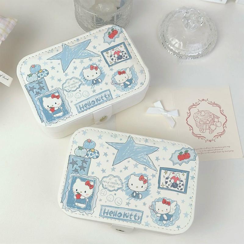 Кавайи Хелло Китти Шкатулка для украшений Серьги Портативная Кольцо для necklaces Милая ПУ Кожаная Коробка для хранения Дорожная Мини Компактный Аксессуар