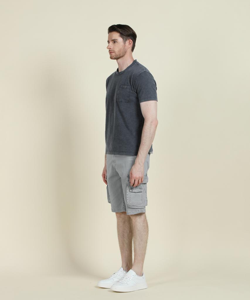 PANICALE Grey Washed Cotton Blend Cargo Shorts