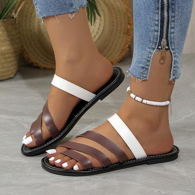 Тапочки большого размера женские летние новые с цветовой блокировкой, круглый носок, плоская подошва, для улицы, повседневные сандалии