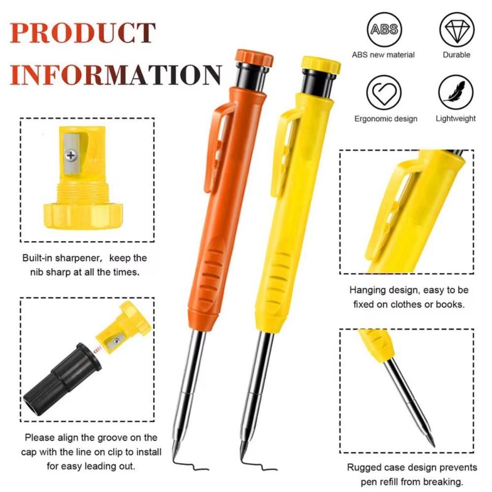 10Pcs Long Nib Mechanical Carpenter Pencil Solid Construction Woodworking Pencil  Architect Use