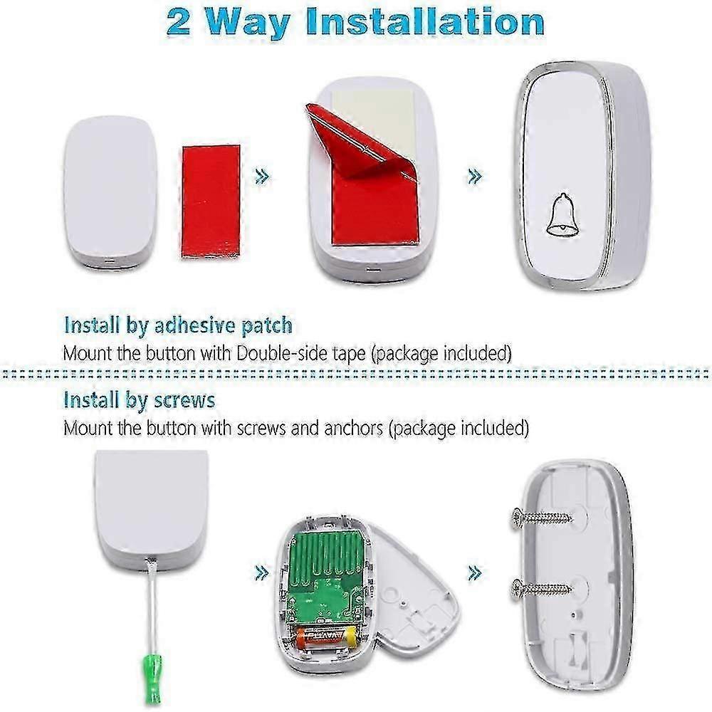 Wireless Doorbell, 300m Range, 36 Ring Tones, 4 Volume Levels, 1 Transmitter & 2 Receivers