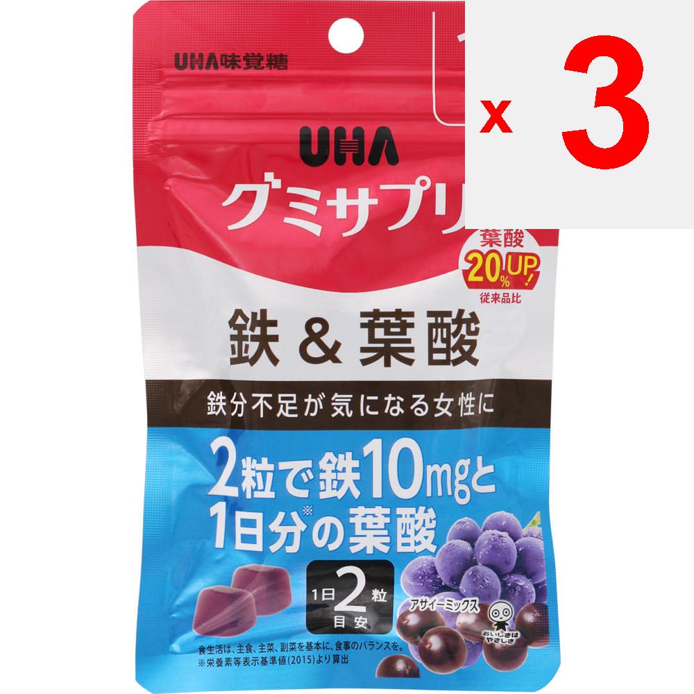 UHA Вкус сахара UHA Gummi Supplement s Железо и фолиевая кислота - 20 капсул в плоском пакете Препараты железа Минералы Препараты железа