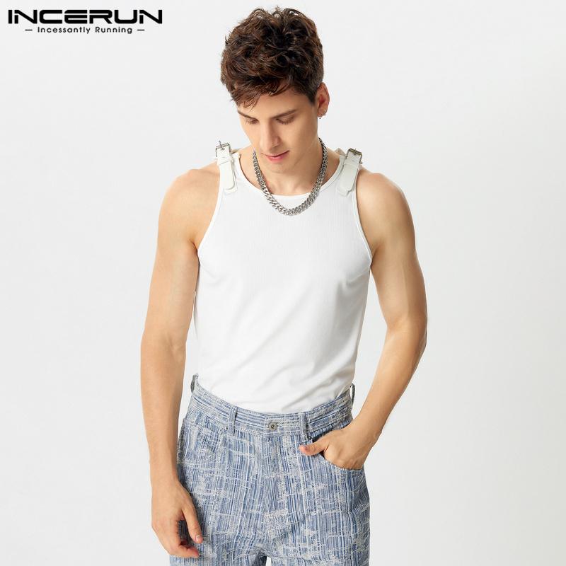 INCERUN Летние мужские повседневные облегающие топы без рукавов с наплечниками