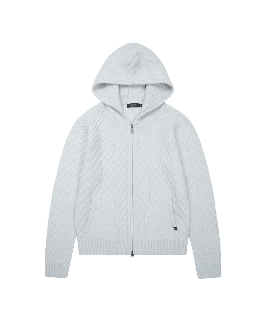 AAKAM Cable Knitted Zip-Up Hoodie (Gray)