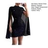 Yousheng Women's Cape Sleeve Dress Mock Neck Bodycon Mini Dress Sexy Shiny Chiffon Cloak Sleeve Cocktail Dress for Wedding Evening Party