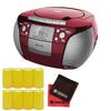 Aiwa CD Boombox, Red, Audio-G CRC1 (GAA4-CRC0001), Powered by Four D Batteries and Includes Two Cleaning Cloths, 3-Piece Set