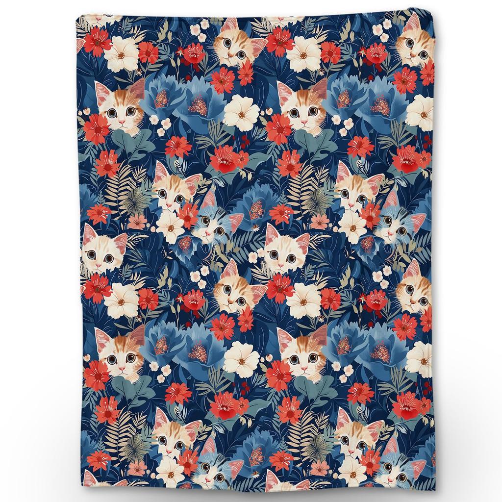 Cute Cat Flannel Digital Print Blanket Sofa Blanket Office Nap Blanket