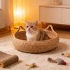 Плетеная из травы домик для кошек, мягкий и прочный, ручной работы, корзина для сна кошек для использования в помещении, обеспечивающая тепло