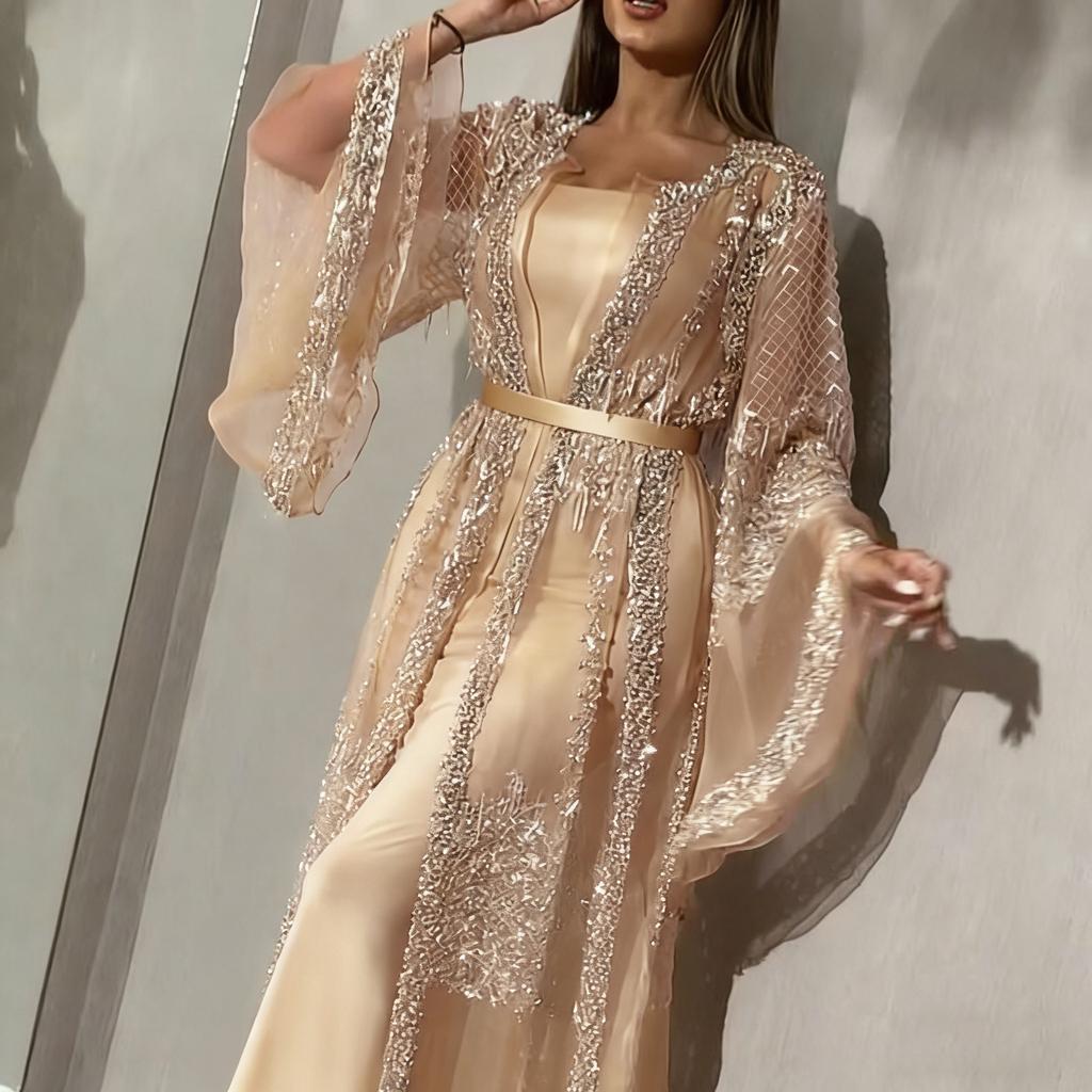 2025 new European and American women's clothing bronzing pendulum dress sexy long dress shawl banquet evening dress