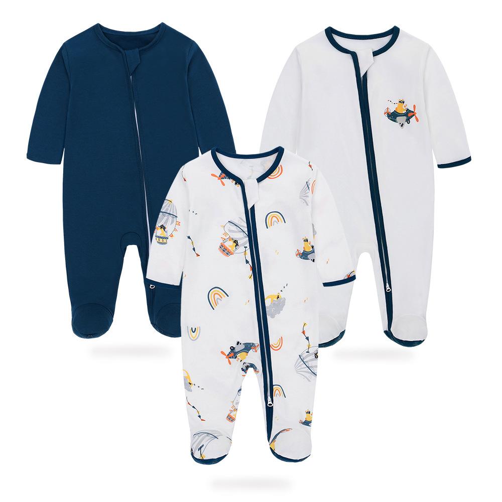 Детский комбинезон из 3 предметов, весенне-осенний комбинезон с длинными рукавами и облегающими ножками, детский комбинезон на молнии, нескользящая одежда для новорожденных