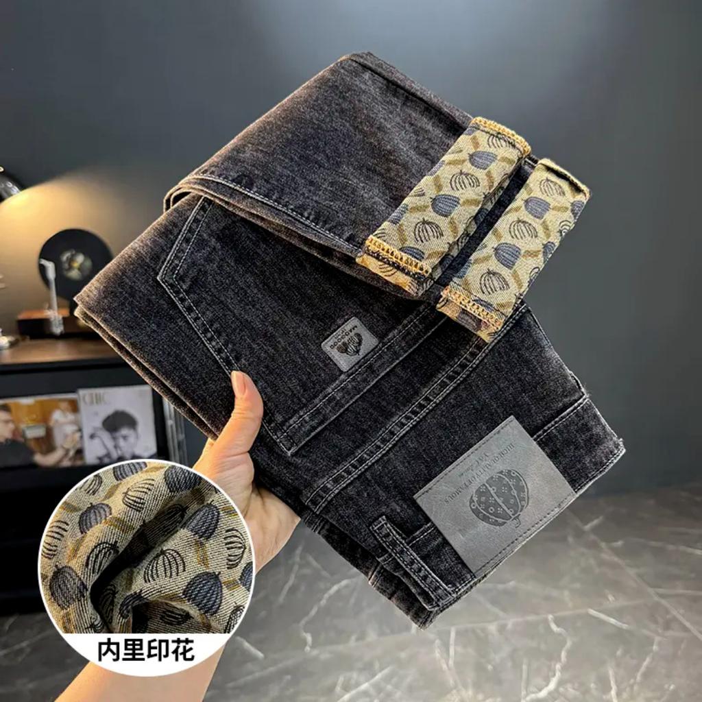 Четыре сезона Мужские модные брендовые вышитые жаккардовые джинсы Мужские корейские версии модные универсальные укороченные брюки