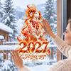 Новогодние принадлежности 2027 Год Овцы Статические наклейки на окна, Русские стеклянные арт-наклейки Красный Золотой, Двусторонние печатные наклейки для дома и магазина Праздничные