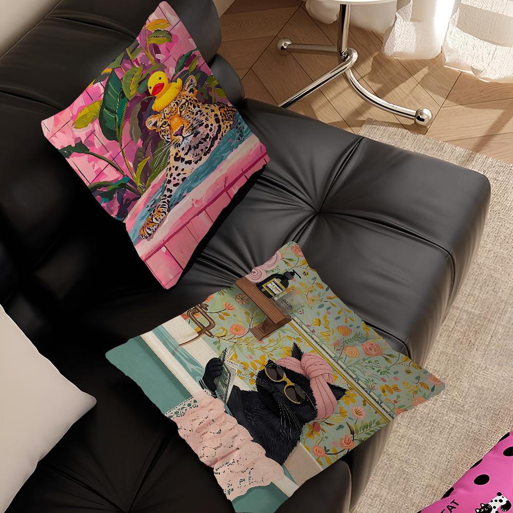 Colorful Bathtub Animal Tiger Zebra Black Cat Pillow Cover Sofa Cushion Cover Home Room Decoration Children Gift