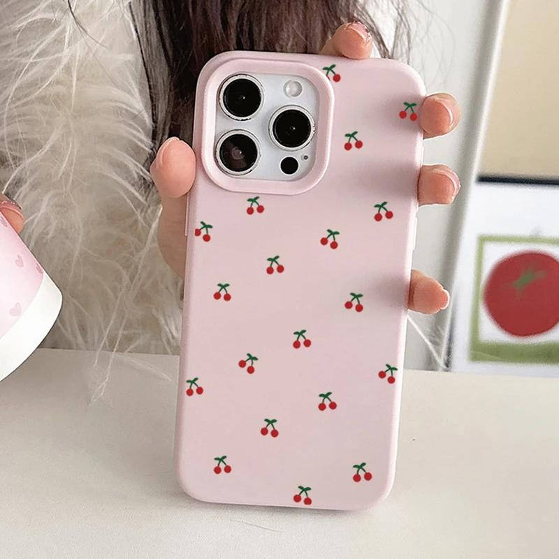 Милый Мультяшный Чехол с Вишней для iPhone 17 16E 16 15 14 13 12 11 Pro Max 7 8 Plus X XR Мягкий Силиконовый Защитный Чехол для Телефона