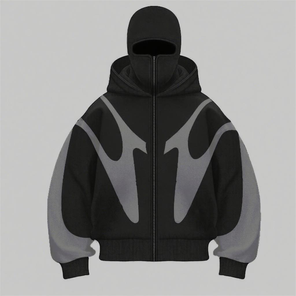 Men's Oversized Zip Up Hoodie Color Block Long Sleeve Hooded Sweatshirts Retro Jacket Hoodie
