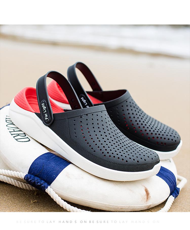 Мужские летние нескользящие дышащие туфли с отверстиями: Двойные спортивные пляжные сандалии с мягкой подошвой