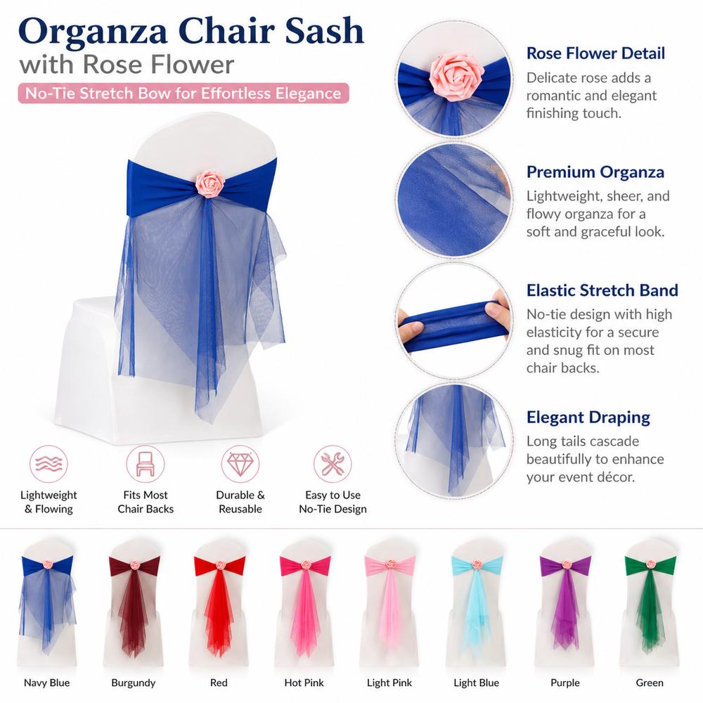 Rose Flower Chair Back Bow Decorative Belt Elastic Band Chair Bandage Home Decor Supplies