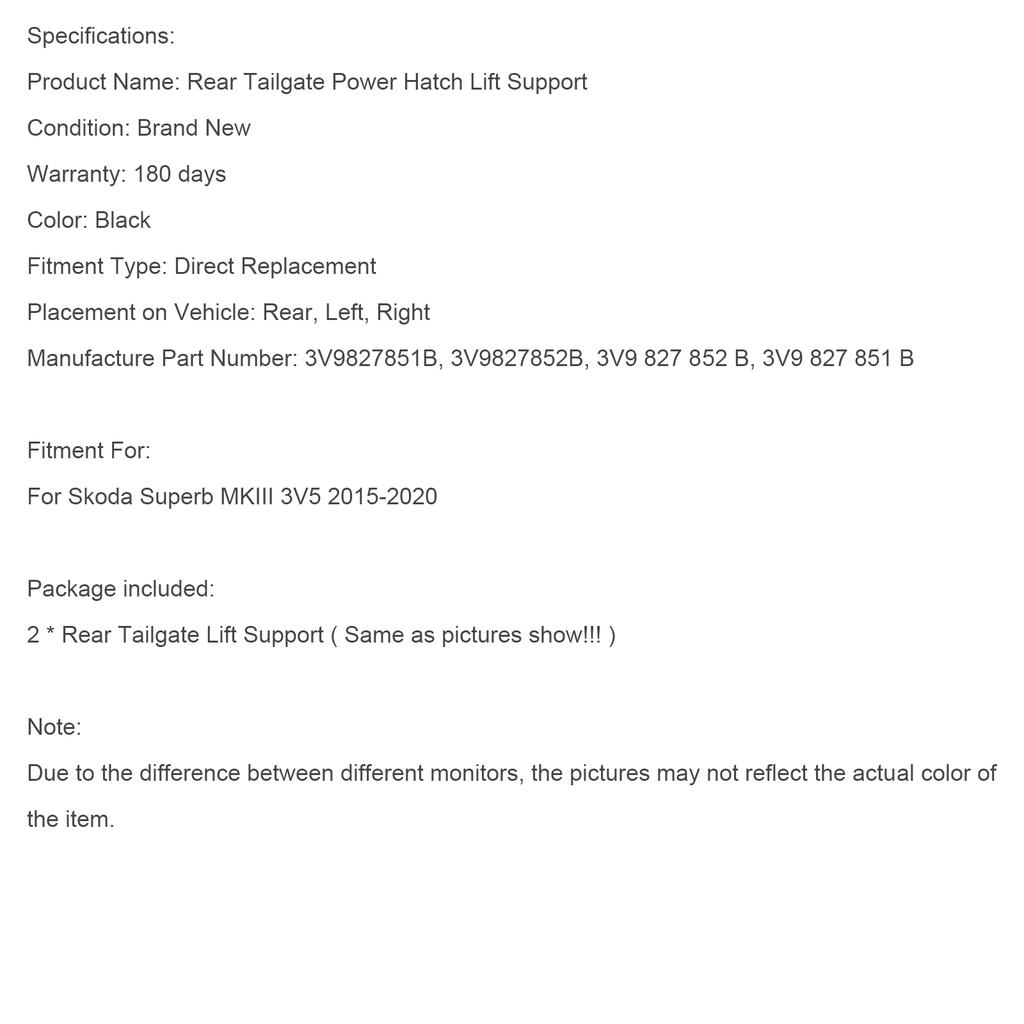 2 шт. Электрические газовые упоры задней двери 3V9827851B Подходят для Skoda Superb III 3V5 3V9827852B