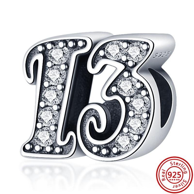 925 Copper 16th 18th 20th 25th 30th 40th 50th Celebration Lucky Numbers Beads Fit Pantaro Charm Bracelet DIY Zircon Anniversary