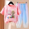 LBB Girls' Dopamine Set Summer Children's Fashionable Short-sleeved T-shirt Ice Silk  Set