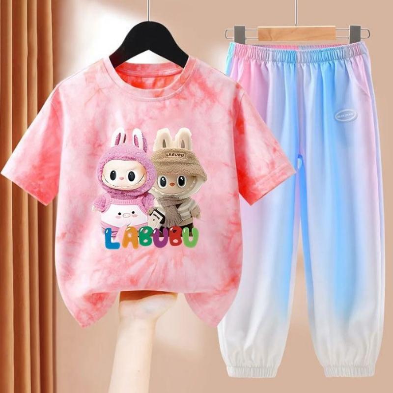 LBB Girls' Dopamine Set Summer Children's Fashionable Short-sleeved T-shirt Ice Silk  Set