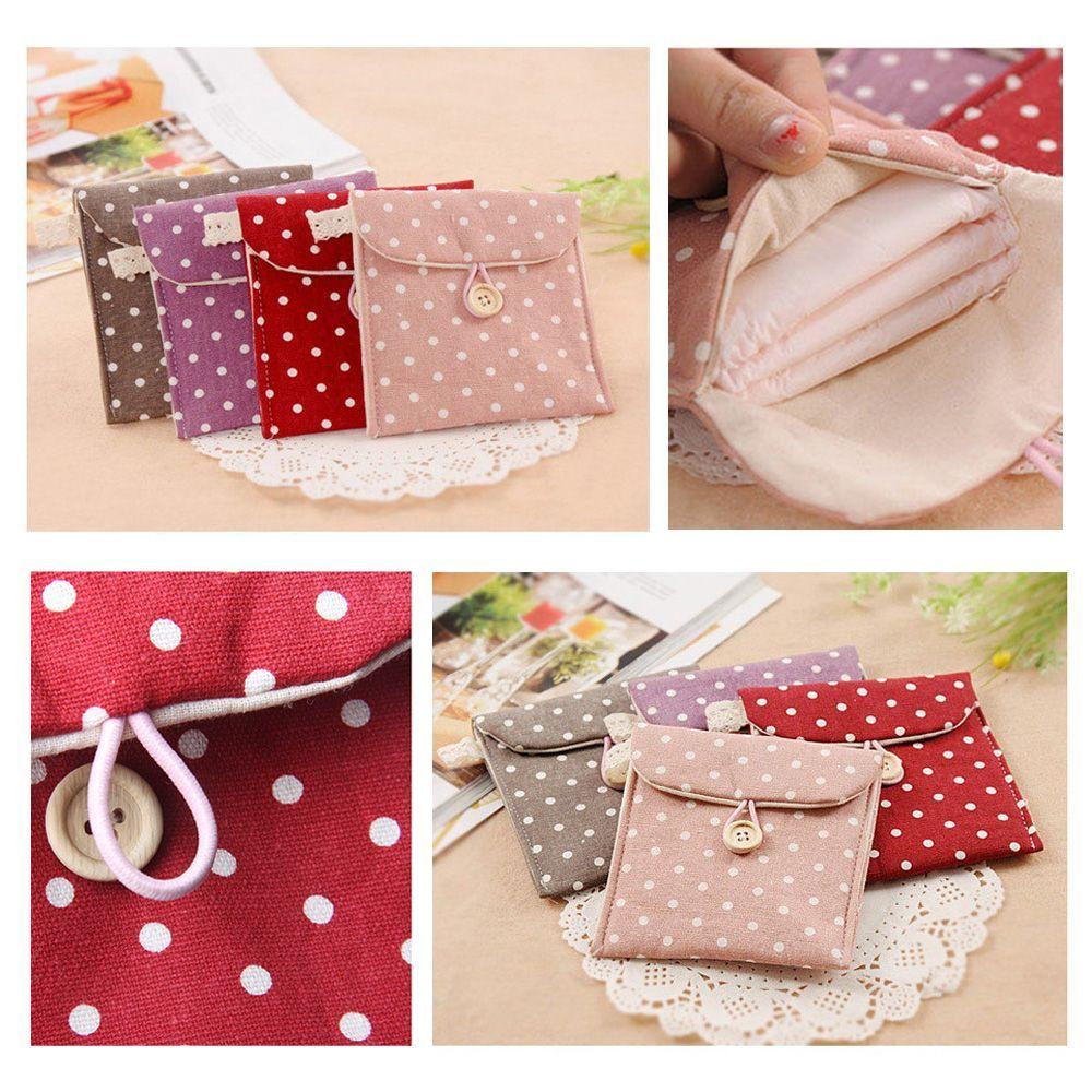 Women Girl Travel Sanitary Napkin Bag Storage Pouch Polka Dot Organizers