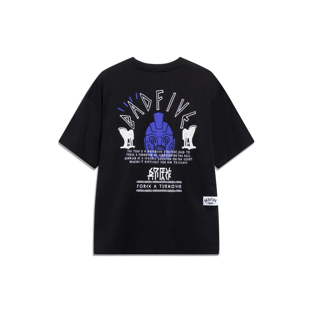 Li-Ning Badfive Series с буквенным принтом, свободная футболка с круглым вырезом и короткими рукавами, мужские топы, черный AHST285-4