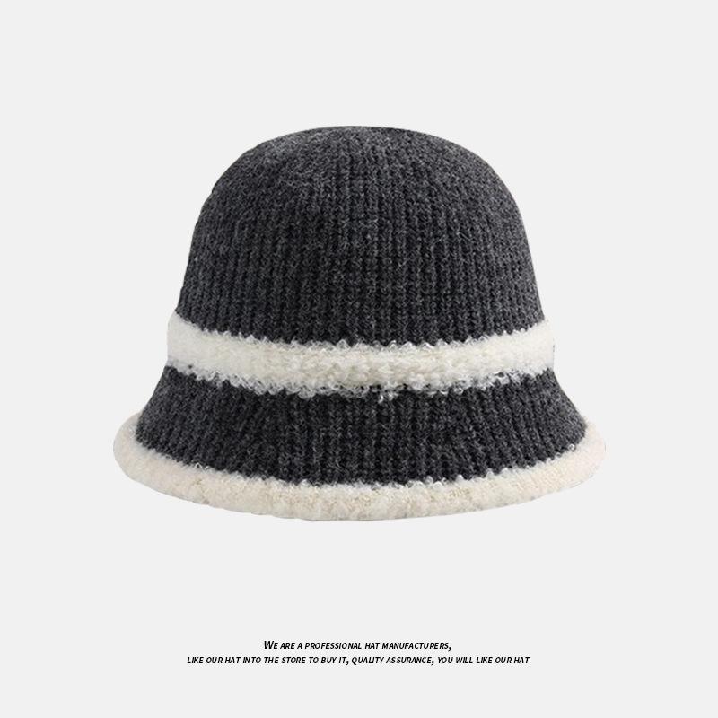 Autumn and Winter Solid Color Warm Hat for Women Japanese Simple Knitted Fisherman Hat Korean Face-showing Small Chenille Casual Basin Hat