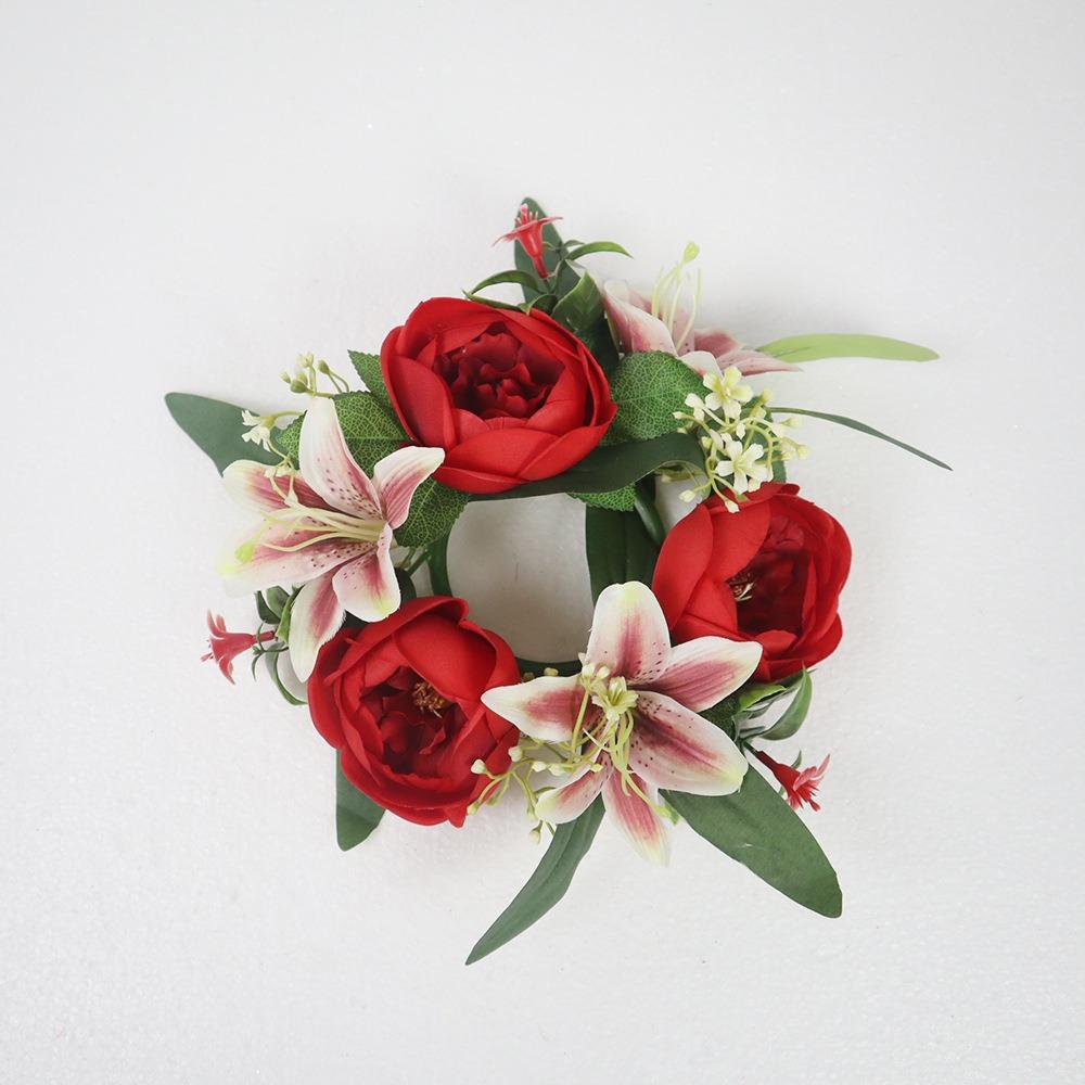 Artificial Flowers Candle Ring Simulated Mini Wreath Candlestick Wreath  Wedding Party Decoration