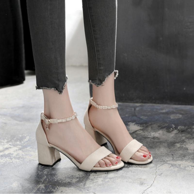 Модные и универсальные туфли на высоком каблуке, толстые каблуки, босоножки с открытым носком, легкая рабочая обувь для женщин