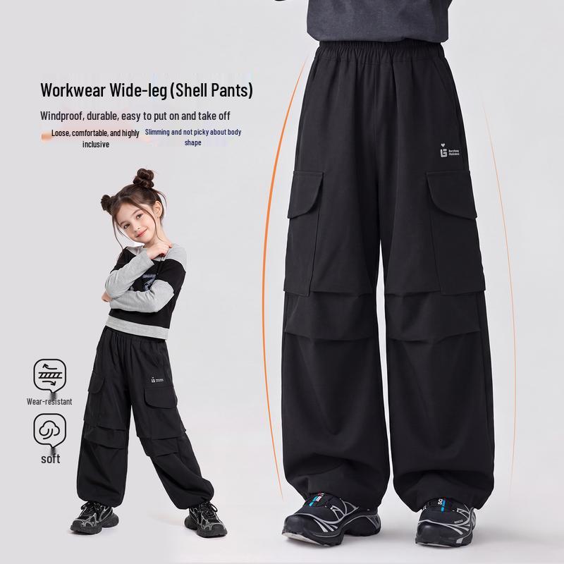 Girl's Autumn Outdoor Wide-Leg Cargo Pants