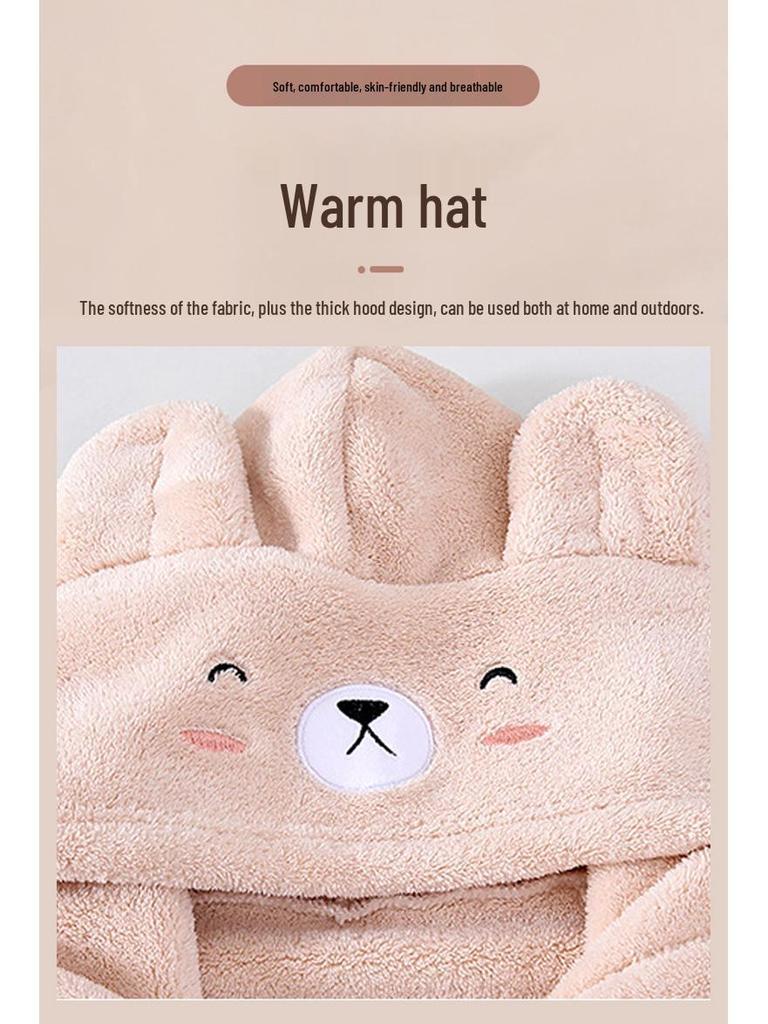 Детский милый мультяшный халат с капюшоном из кораллового флиса - Впитывающий, Не линяющий, Плотный, Носимый плащ