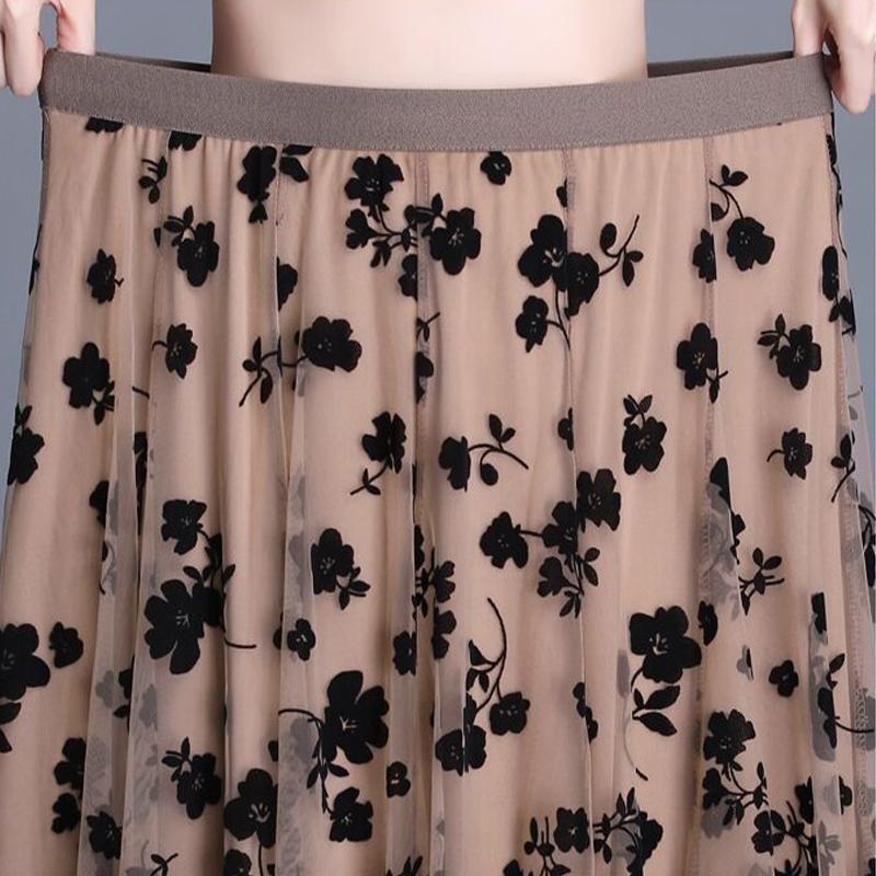 Юбки с сетчатым цветочным принтом женские элегантные кофейные длинные газовые юбки корейская мода юбка-пачка с высокой талией юбка-пачка миди Faldas